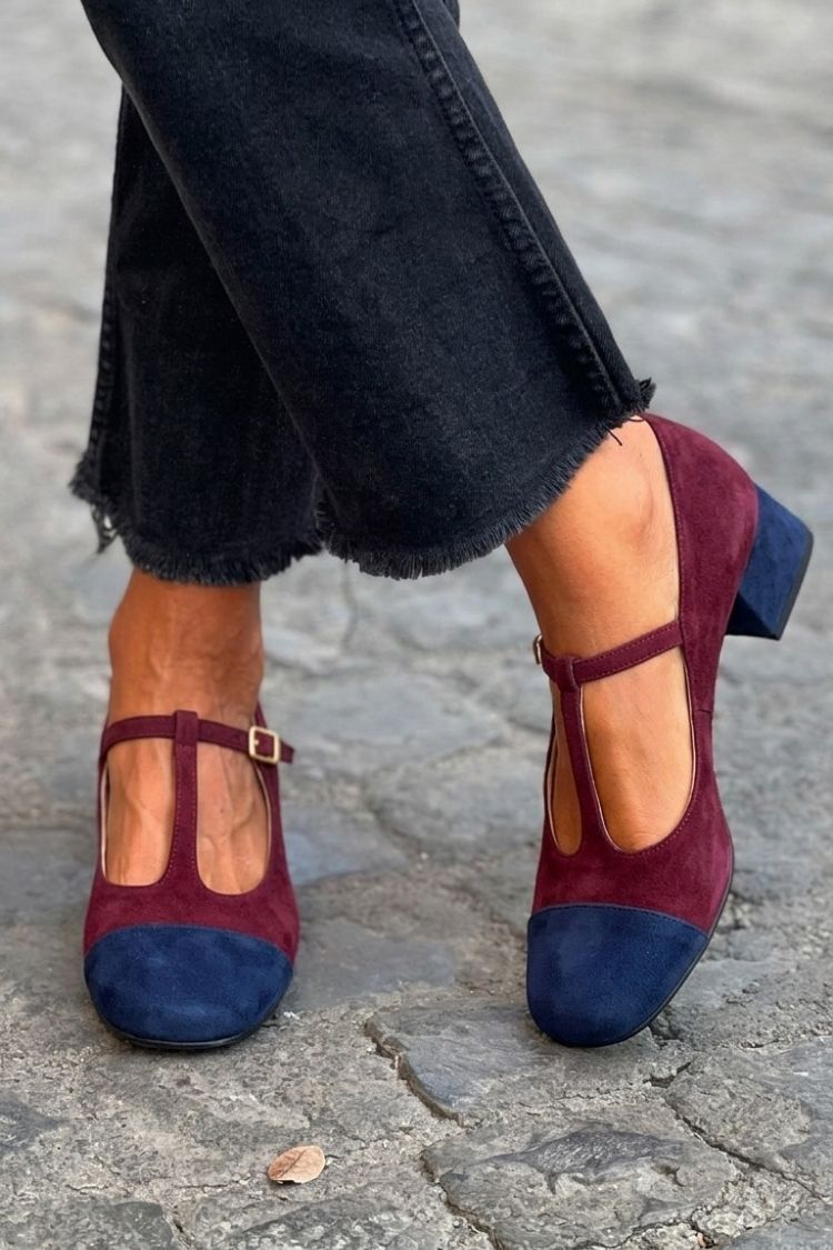 Scarpe da Donna Decollete T-Strap con Tacco Basso Comodo