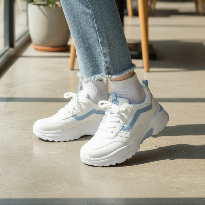 Sneakers Donna Sportive Casual con Suola Alta Ammortizzata in similpelle