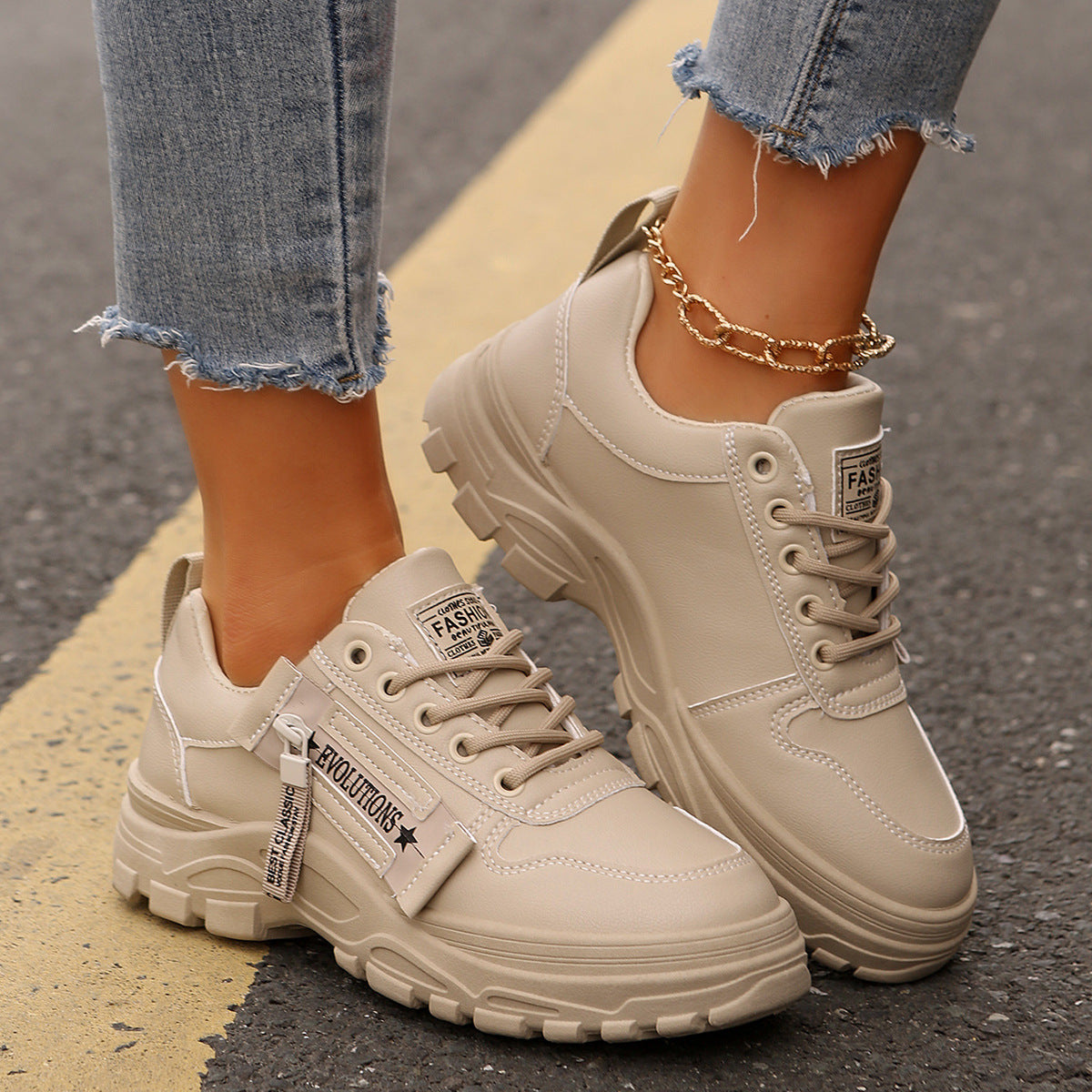 Sneakers Donna Chunky Casual con Suola Alta Spessa in similpelle