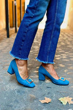 Scarpe da Donna Decollete con Tacco Largo Comodo e Fibbia