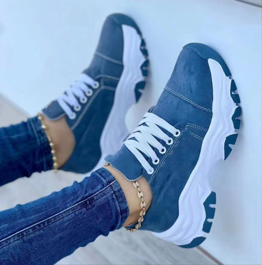 Sneakers Donna Casual Chunky con Suola Spessa Platform Comode in Camoscio Scamosciato
