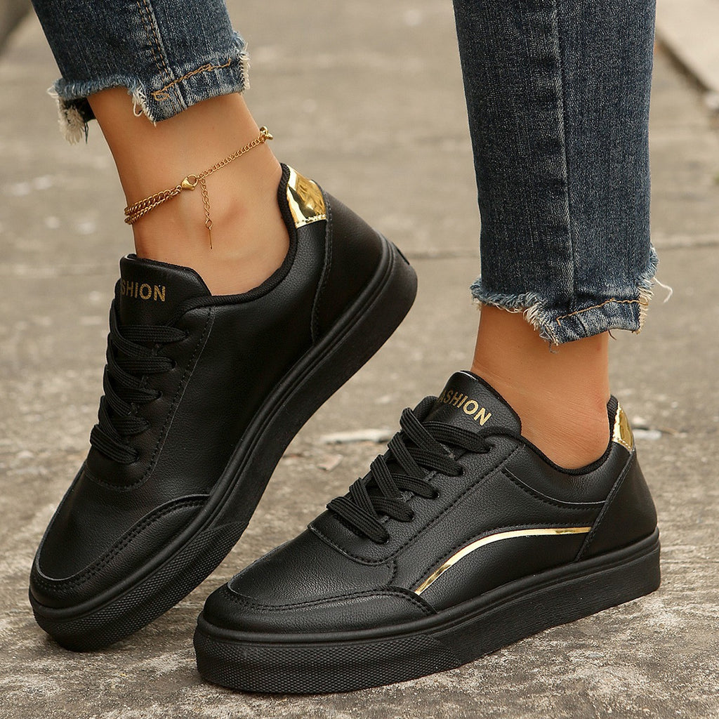 Sneakers Donna Casual Basse con Dettagli Metallizzati Dorati