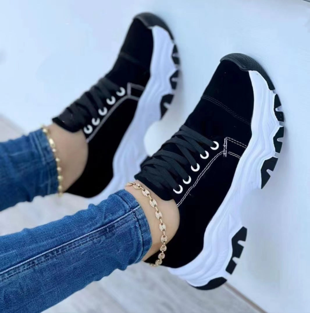 Sneakers Donna Casual Chunky con Suola Spessa Platform Comode in Camoscio Scamosciato