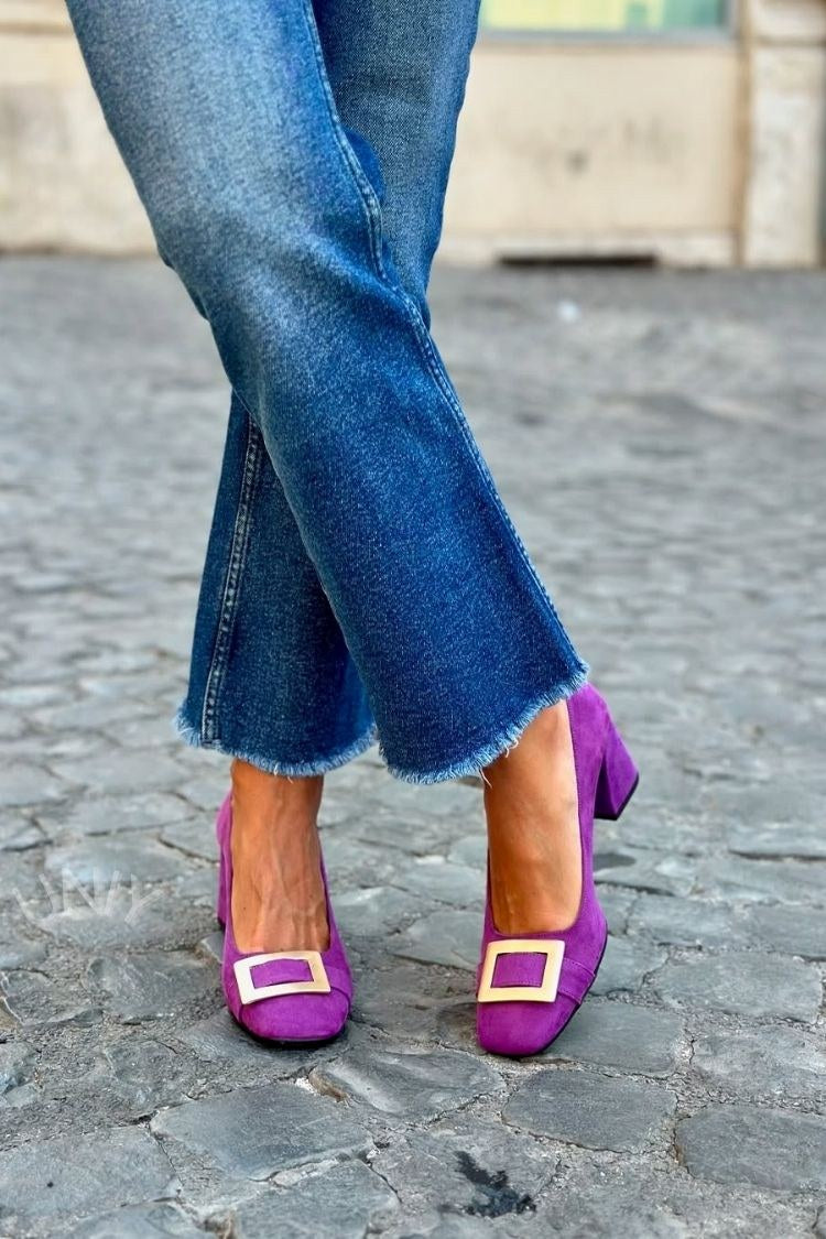Scarpe da Donna Decollete con Tacco Largo Comodo e Fibbia