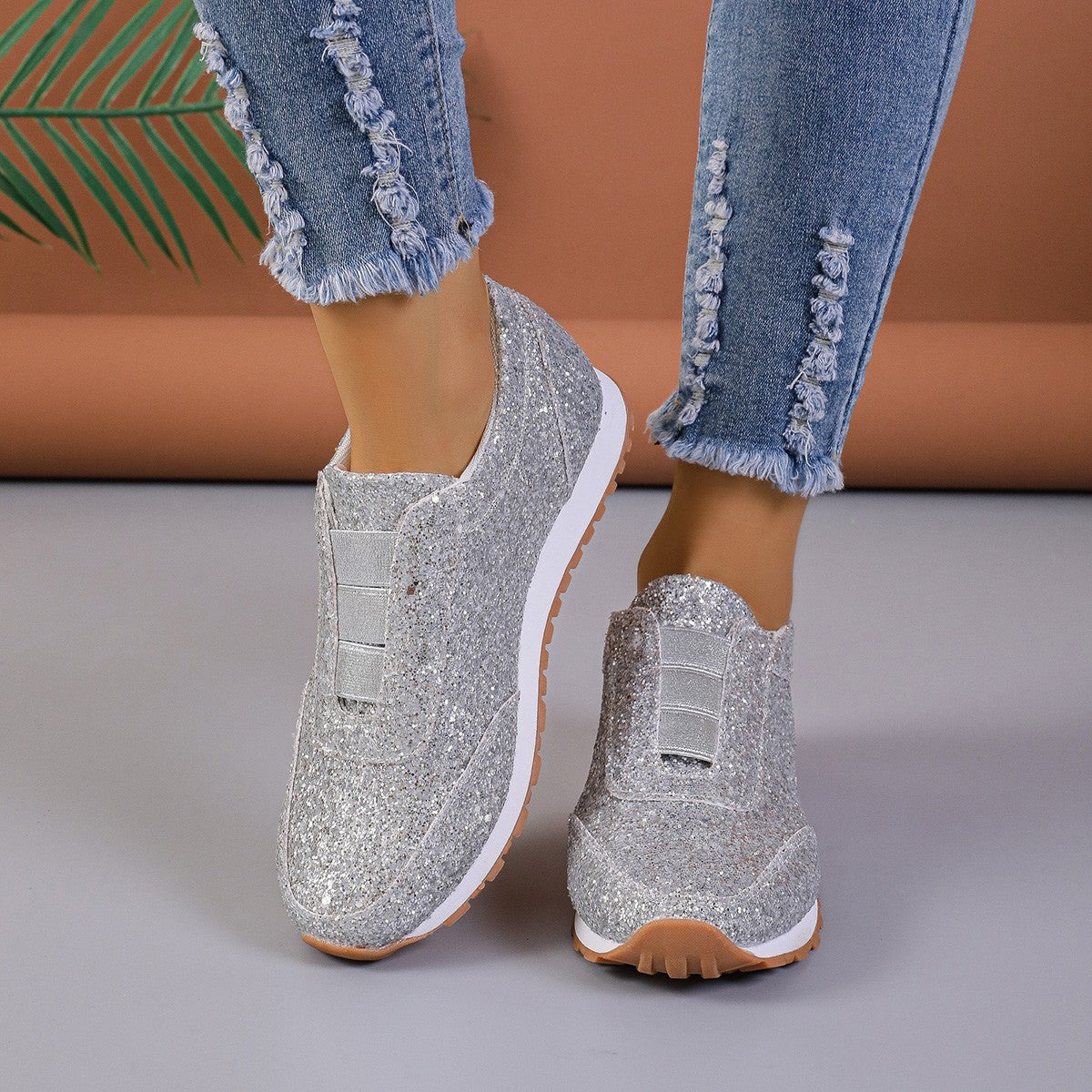 Sneakers Donna Eleganti Slip-On Comode Senza Lacci Glitter