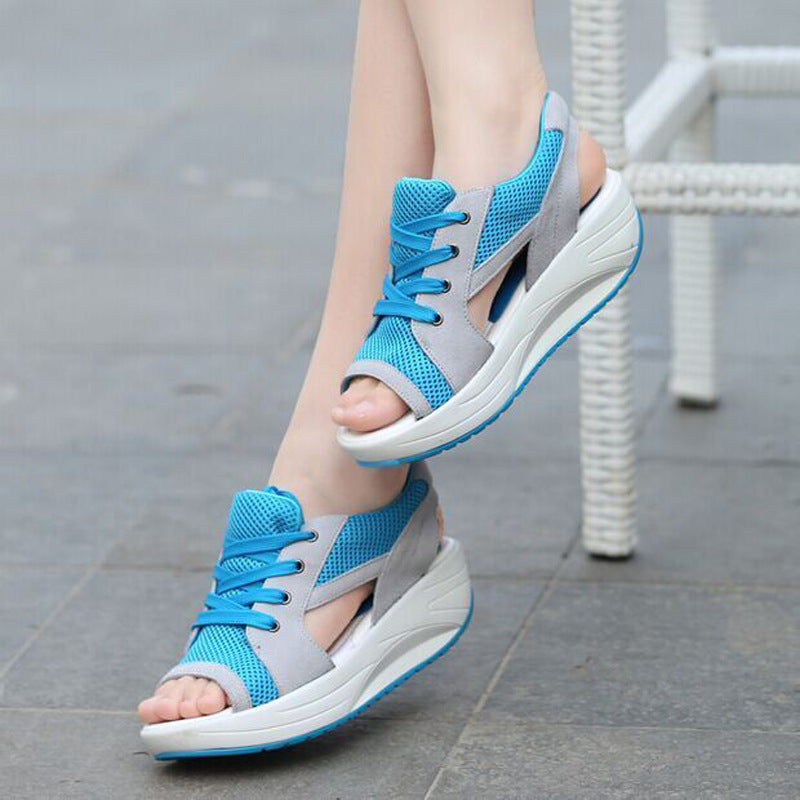Damen-Sneaker-Sandalen mit Keilabsatz und Schnürung