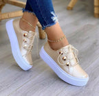 Sneakers Donna Casual Basse con Bottoni Dorati Decorativi