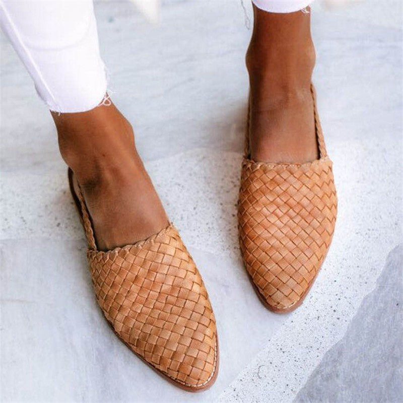 Sandali Donna Bassi Slingback Design Intrecciato a Punta