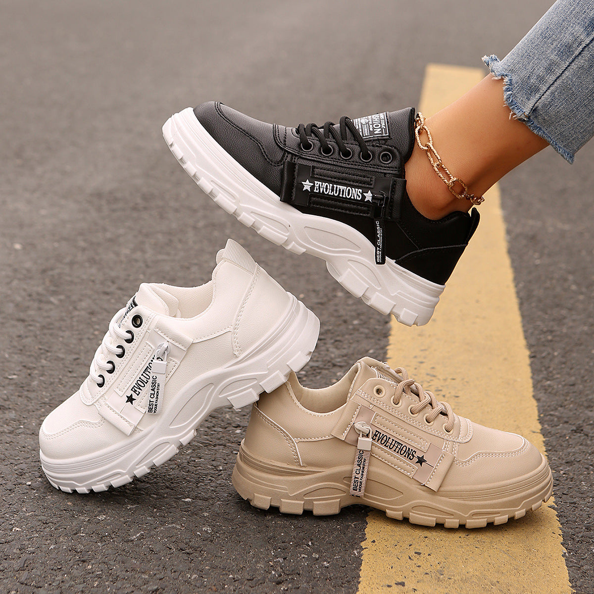 Sneakers Donna Chunky Casual con Suola Alta Spessa in similpelle