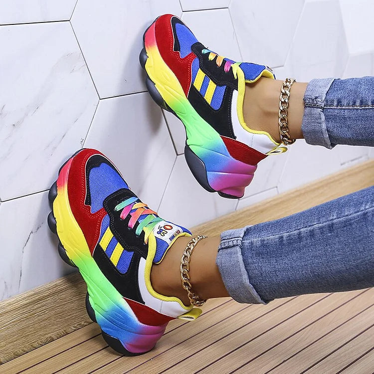Sneakers Donna Casual Suola Spessa Platform Stile Chunky arcobaleno