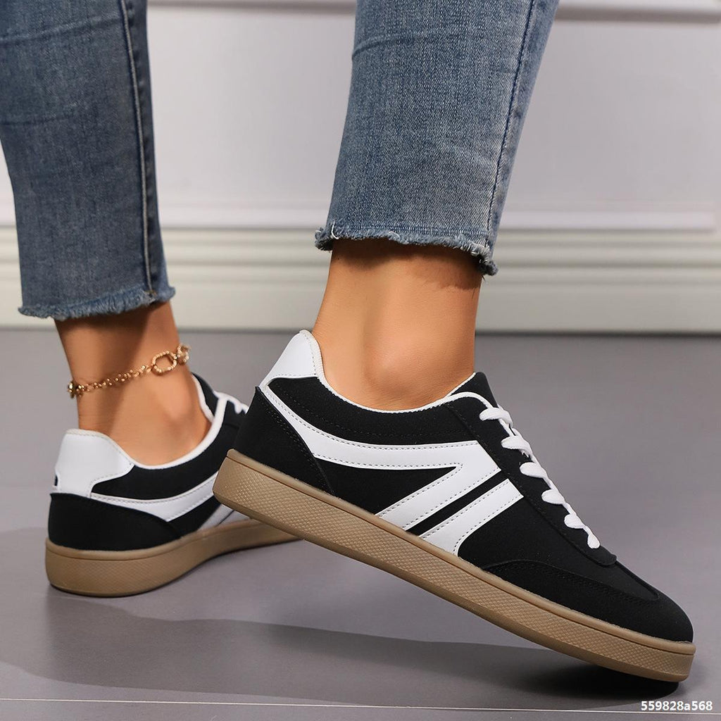 Sneakers Donna Casual Basse Stile Retrò con Suola Piatta Antiscivolo in similpelle