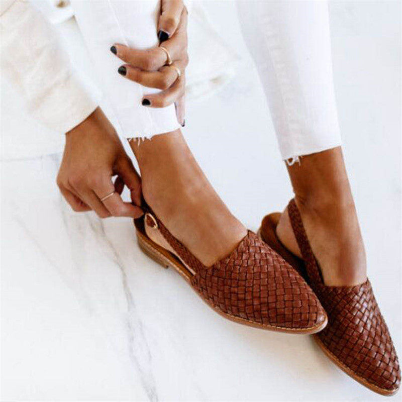 Sandali Donna Bassi Slingback Design Intrecciato a Punta