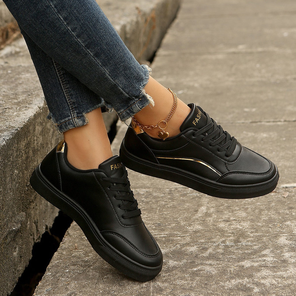 Sneakers Donna Casual Basse con Dettagli Metallizzati Dorati