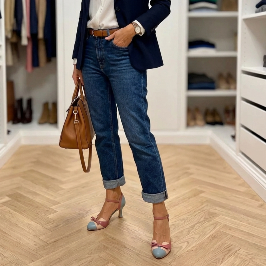 Scarpe da Donna Decollete Vintage con Tacco Medio