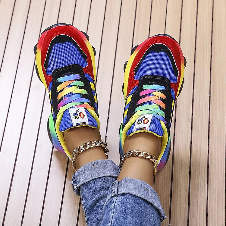 Sneakers Donna Casual Suola Spessa Platform Stile Chunky arcobaleno