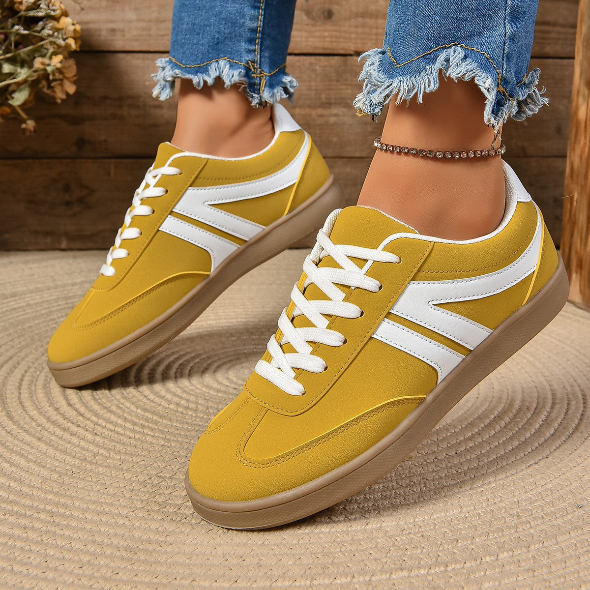 Sneakers Donna Casual Basse Stile Retrò con Suola Piatta Antiscivolo in similpelle