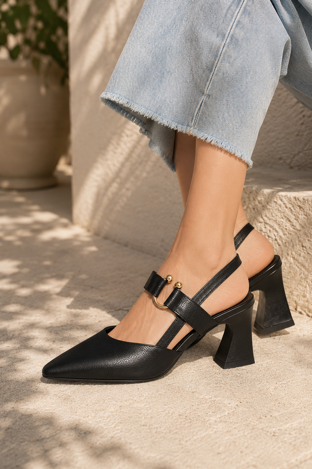 Scarpe Slingback da Donna con Tacco Largo e Cinturino