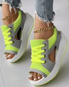 Damen-Sneaker-Sandalen mit Keilabsatz und Schnürung