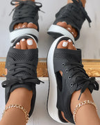 Damen-Sneaker-Sandalen mit Keilabsatz und Schnürung