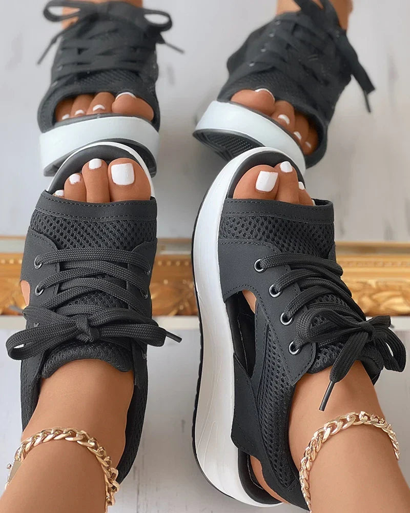 Damen-Sneaker-Sandalen mit Keilabsatz und Schnürung