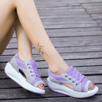 Damen-Sneaker-Sandalen mit Keilabsatz und Schnürung
