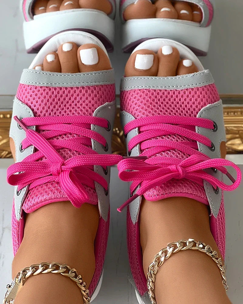 Damen-Sneaker-Sandalen mit Keilabsatz und Schnürung