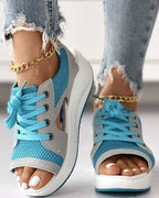 Damen-Sneaker-Sandalen mit Keilabsatz und Schnürung