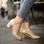 Scarpe da Donna Decollete T-Strap con Tacco Medio Largo