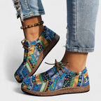 Scarpe Donna Mocassini Casual Slip On Fantasia Etnica con Lacci