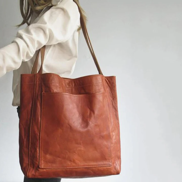 Große Damen Shopper-Tasche - Geräumige Vintage-Handtasche aus Kunstleder