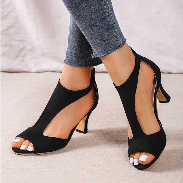 Sandali con Tacco Medio eleganti in camoscio Open Toe con Zip Posteriore