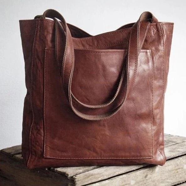 Große Damen Shopper-Tasche - Geräumige Vintage-Handtasche aus Kunstleder