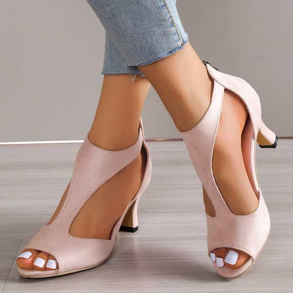 Sandali con Tacco Medio eleganti in camoscio Open Toe con Zip Posteriore