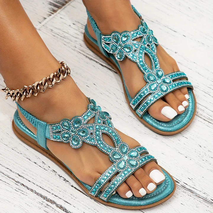 Flache Sandalen mit Strass im Boho-Stil