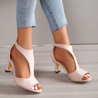 Sandali con Tacco Medio eleganti in camoscio Open Toe con Zip Posteriore