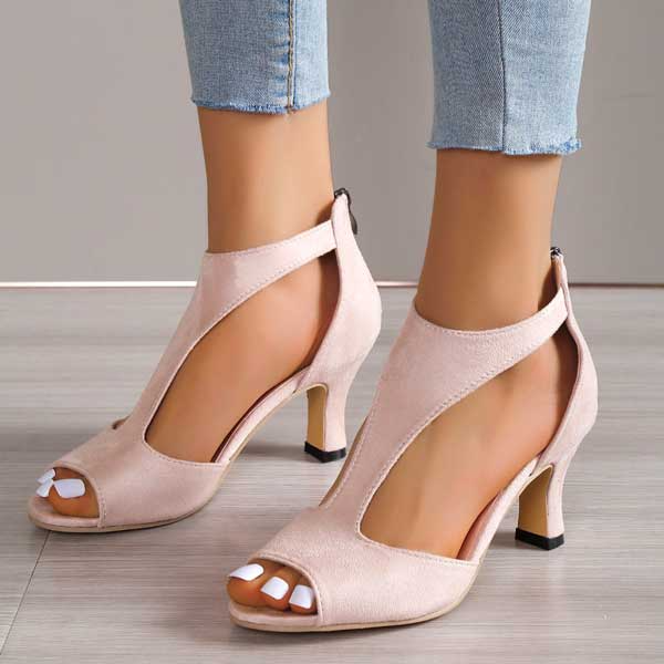 Sandali con Tacco Medio eleganti in camoscio Open Toe con Zip Posteriore
