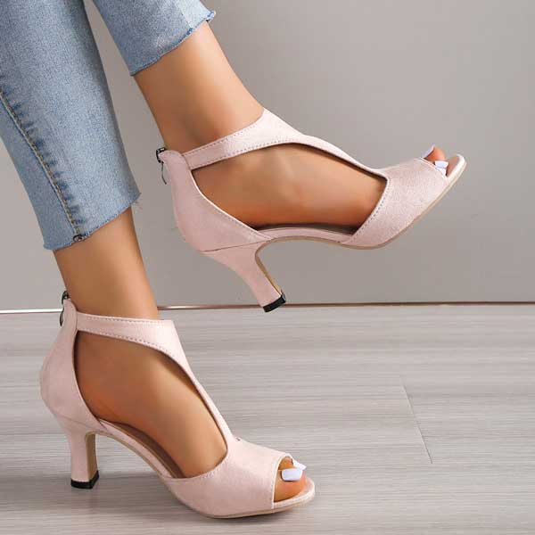 Sandali con Tacco Medio eleganti in camoscio Open Toe con Zip Posteriore