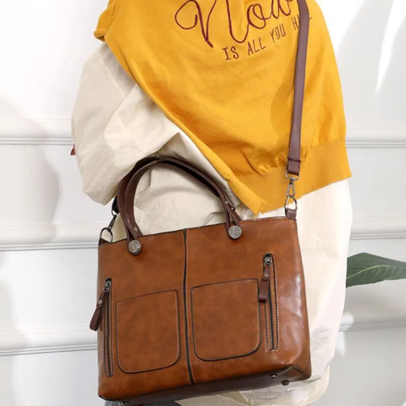 Damenhandtasche mit Schultergurt, geräumig, elegant, Vintage-Stil