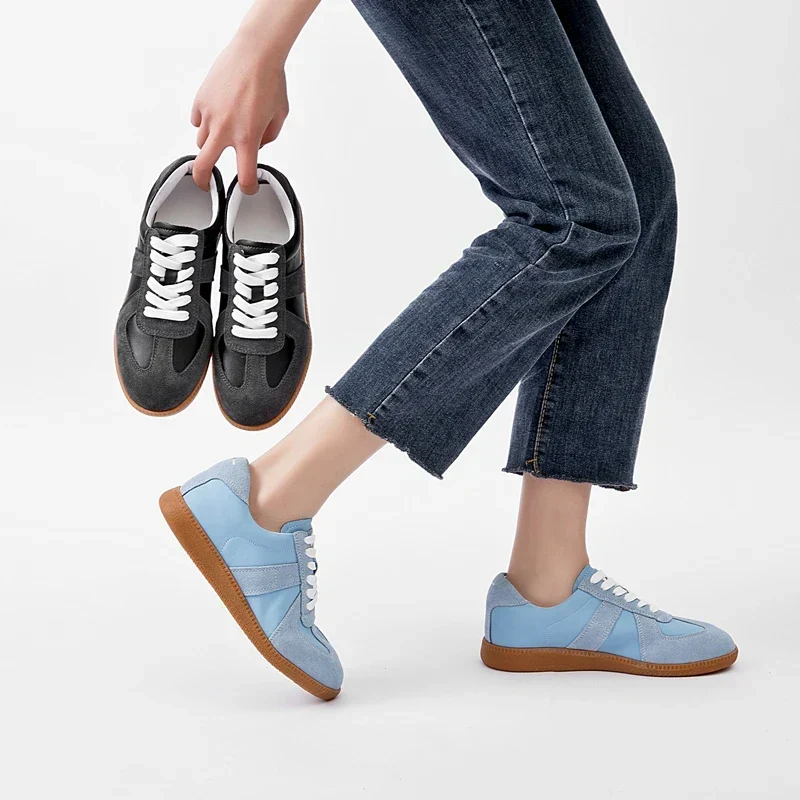 Sneaker Donna in similpelle Stile German Trainer con Suola in Gomma