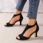 Sandali con Tacco Medio eleganti in camoscio Open Toe con Zip Posteriore