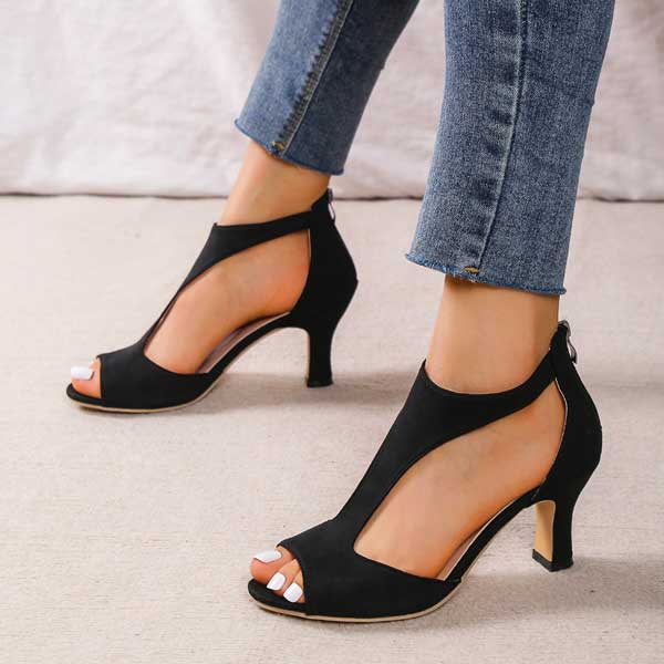 Sandali con Tacco Medio eleganti in camoscio Open Toe con Zip Posteriore
