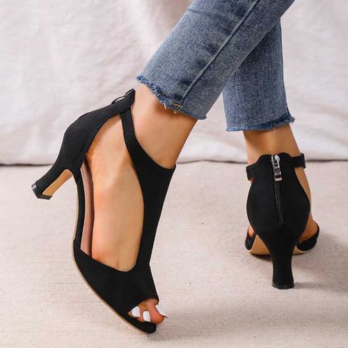 Sandali con Tacco Medio eleganti in camoscio Open Toe con Zip Posteriore