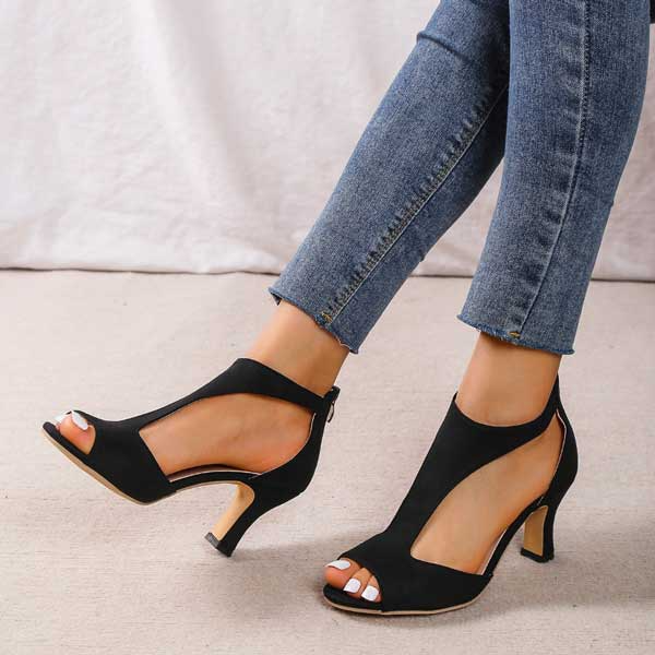 Sandali con Tacco Medio eleganti in camoscio Open Toe con Zip Posteriore